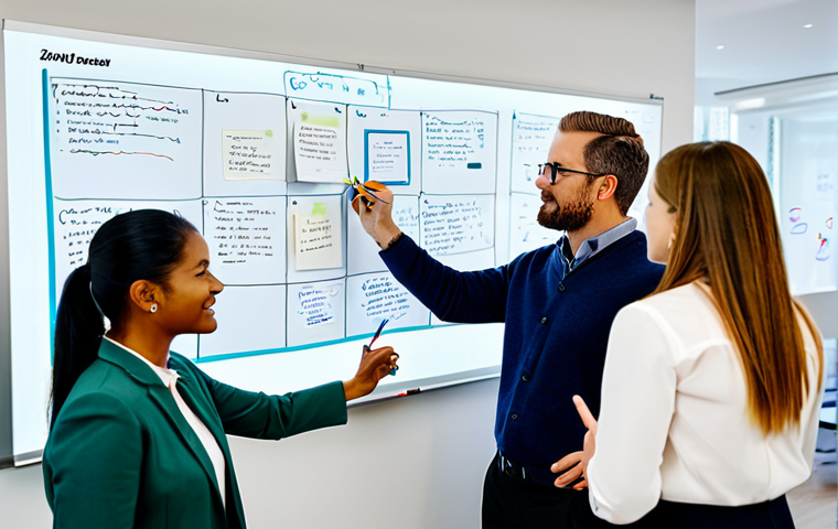**

A diverse group of professionals brainstorming in a modern, brightly lit office. They are using mind maps and sticky notes on a large whiteboard. Everyone is fully clothed in appropriate business attire. The atmosphere is collaborative and energetic. Safe for work, appropriate content, professional environment, perfect anatomy, natural proportions, well-formed hands, proper finger count, family-friendly.

**